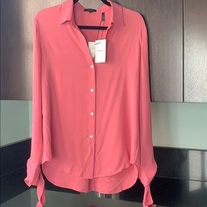 Theory Coral Pink Button-Up Silk Blouse